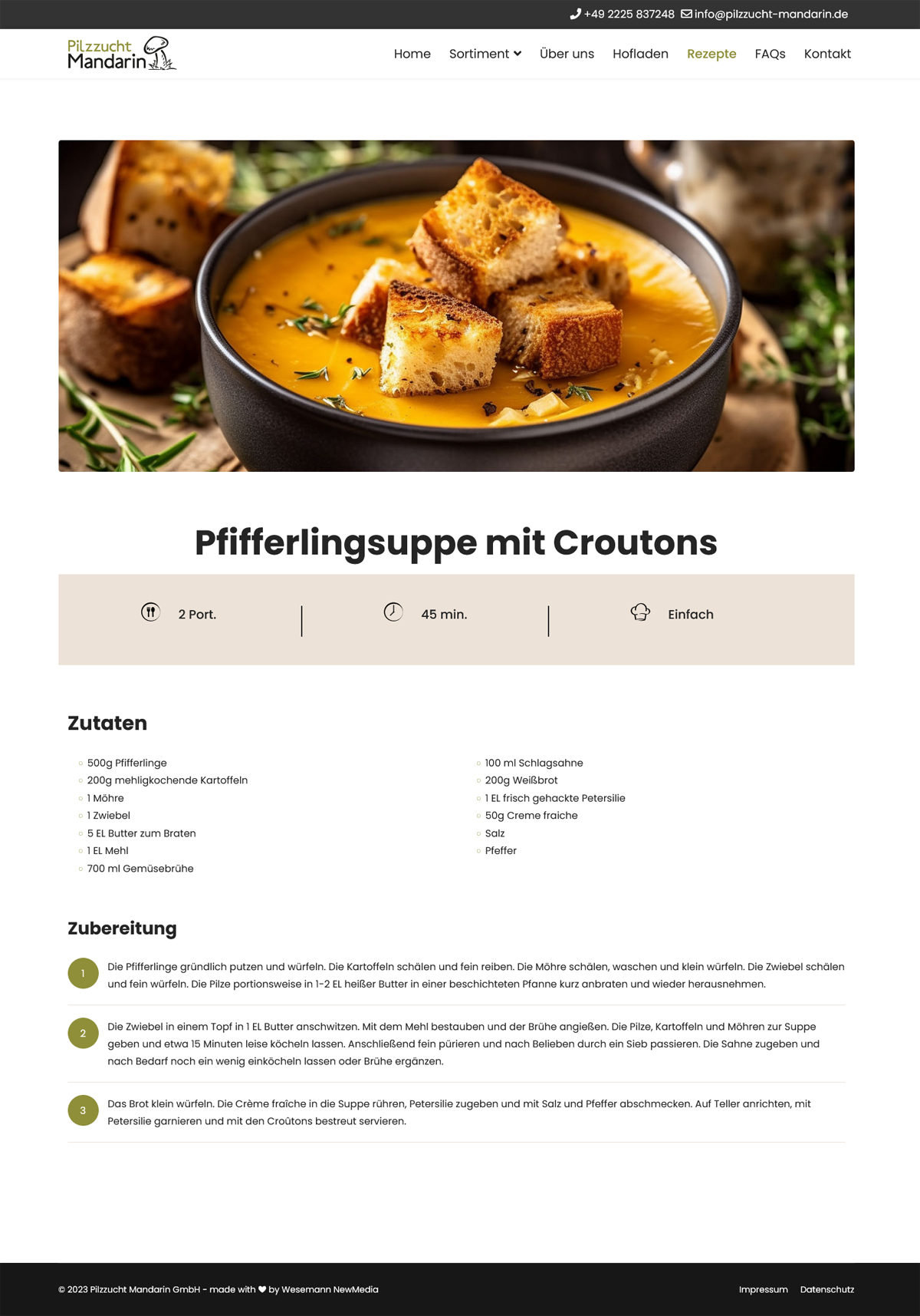 Pilzzucht Mandarin Rezept - Webdesign Internetseite Wesemann New Media Köln
