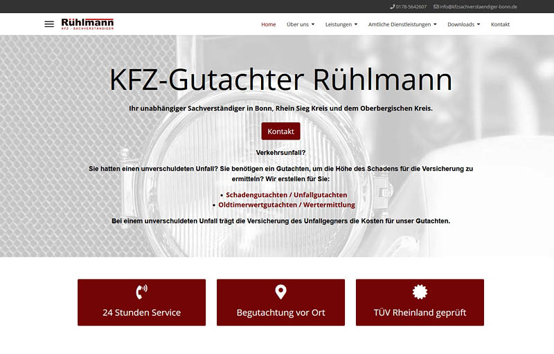 Webseite KFZ-Gutachter Rühlmann - Wesemann New Media, Werbeagentur in Köln
